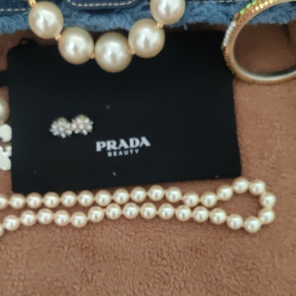 Denim Clutch with Gold Accent and Pearl Jewelry - Picture 15 of 16